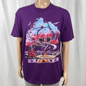 Vintage 90s Men's XL Purple Native American Warrior Spirit Fire Graphic T-Shirt